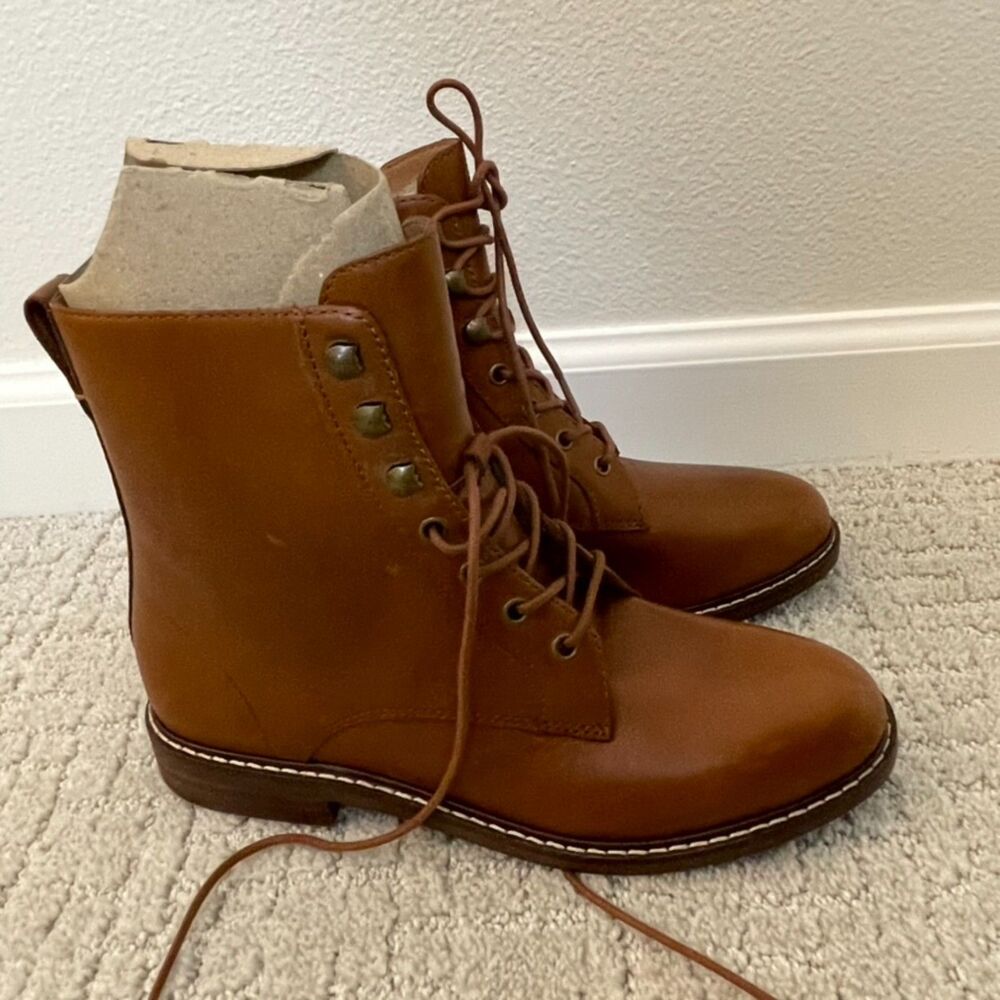 Madewell The Patti Leather Lace Up Combat Boots English Saddle Brown Size 7